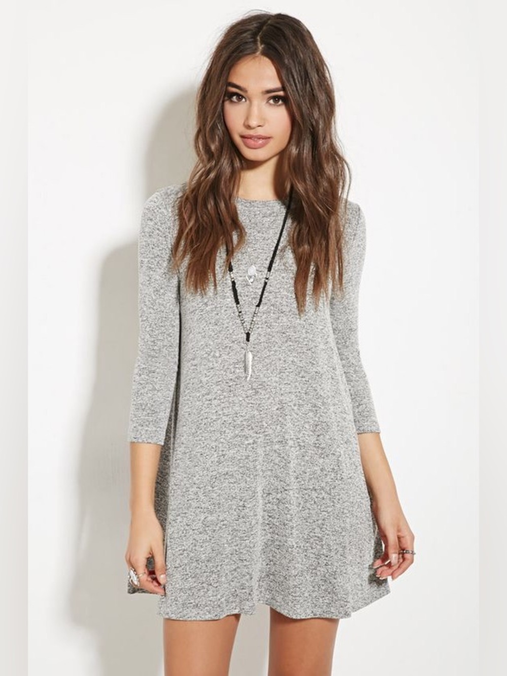 Cherish Heather Gray Long Sleeve Swing Dress